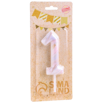 Свеча в торт Белый мрамор цифра 1 ГИГАНТ, 12,5см