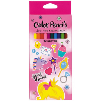 Карандаши цветные 12 цветов ECO Мечты принцессы заточенные