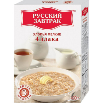 Хлопья мелкие 4 злака Националь 400г Русский Завтрак