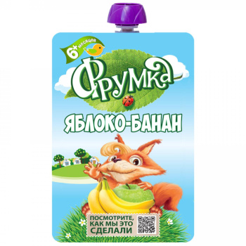 Пюре Фрумка Яблоко Банан со вкусом печенья для детей раннего возраста, 90г