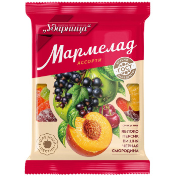 Мармелад Ассорти яблоко персик вишня черная смородина 275г