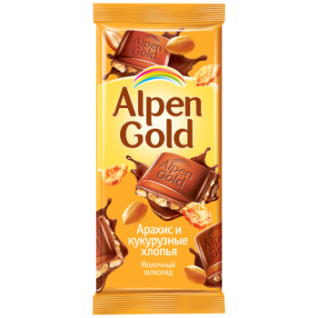 Шоколад Alpen Gold молочный арахис кукурузные хлопья, 90г