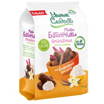 Батончики-мини Умные сладости сливочной начинкой в глазури, 110г