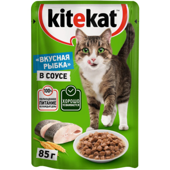 Влажный корм Kitekat для кошек с рыбой в соусе, 85г
