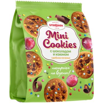 Печенье сдобное Mini Cookies, Брянкофи, с шоколадом и изюмом, 200г
