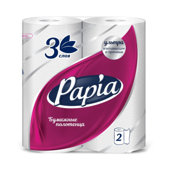 Полотенца бумажные Papia белые трёхслойные, 2шт