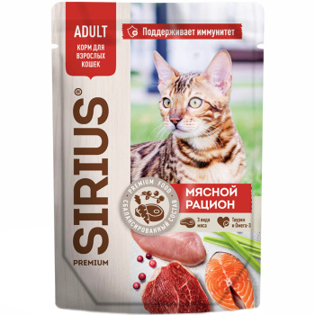 Влажный корм Сириус мясной рацион для взрослый кошек, 85г