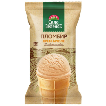 Пломбир Село Зеленое Крем-брюле в вафельном стаканчике, 15% БЗМЖ, 90г