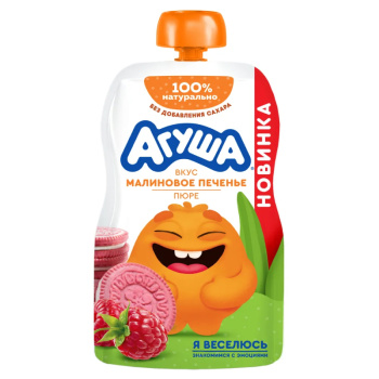 Пюре фруктовое Агуша Малиновое печенье, 80г 