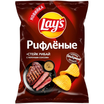 Чипсы Лейс рифленые, стейк Рибай с перечным соусом, 140г