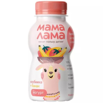 Йогурт Мама Лама питьевой клубника-банан 2,5% БЗМЖ, 200г