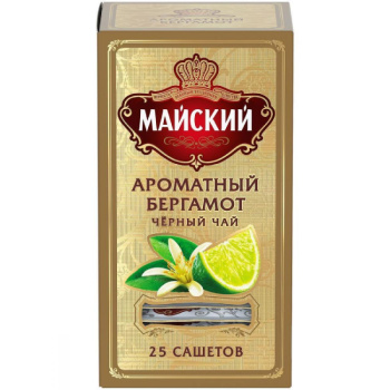 Чай Майский 25сашет черный Аромат Бергамота Золотая пачка