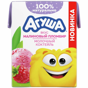 Коктейль Агуша молочный малиновый пломбир 2%, 190мл