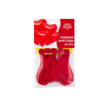 Н-р шаров Сердце красное 30см 5шт 1111-1316