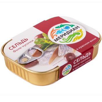 Сельдь филе-кусок в красном вине Меридиан, 115г