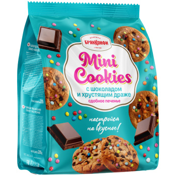 Печенье сдобное Брянконфи Mini Cookies с шоколадом и хрустящим драже, 200г