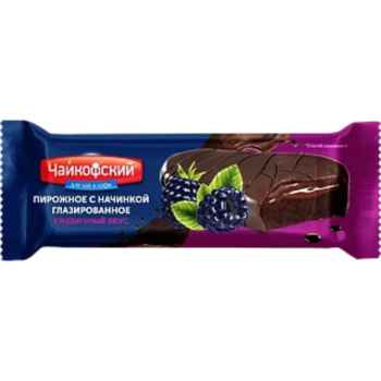 Пирожное Чайкофский сдобное, какао, шоколадная глазурь, ежевичная начинка, 34г 