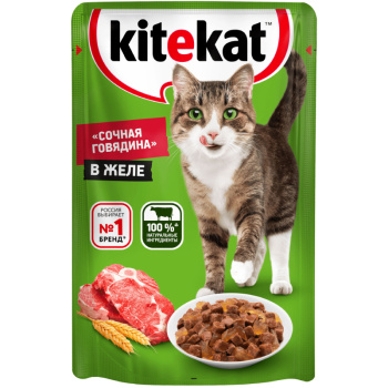 Влажный корм Kitekat для кошек с говядиной в желе, 85г