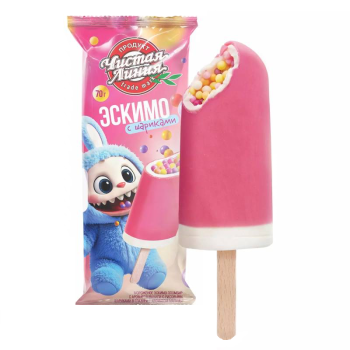 Эскимо Чистая Линия Пломбир ванильный с рис.шариками с аром.малины, 70г