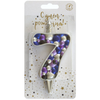 Свеча тортовая маленькая пузырьки 7, серебро