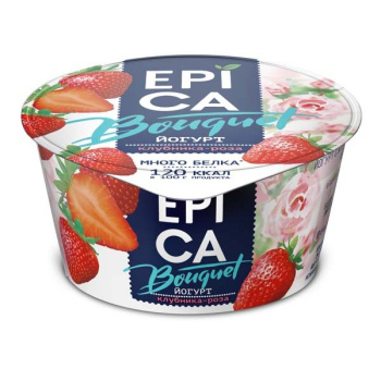 Йогурт Epica Bouquet 4,8% 130г клубника и роза БЗМЖ
