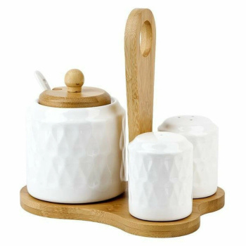 Набор для специй солонка, перечница, сахарница с ложкой Naturel 17х13, 300мл