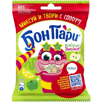 Жевательный мармелад БонПари, кислые змейки, 120г