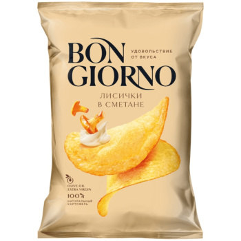 Чипсы картофельные Bon Giorno со вкусом лисичек в сметане, 80г