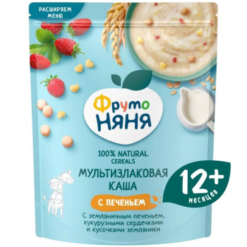 Каша ФН 200г Молочная мультизлаковая с земляничным печеньем и кукурузными сердечками