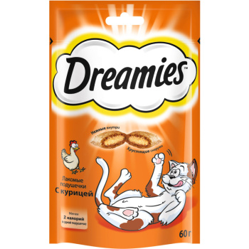 Лакомство Dreamies для кошек подушечки с курицей, 60г