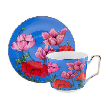 Н-р чайный BY COLLECTION Карибы бирюза 2 пр 300мл 15см костяной фарфор 802-021