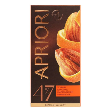 Шоколад темный Априори апельсин и миндаль 47%, 85г