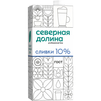 Сливки Северная Долина Professional Line ультрапастеризованные 10%, 1л
