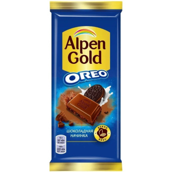Шоколад Alpen Gold молочный с шоколадной начинкой и кусочками печенья Орео, 85г