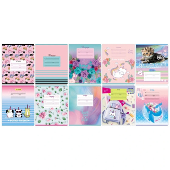 Тетрадь в линейку BG Mix-10 Девочки 10 дизайнов  эконом 24 листа