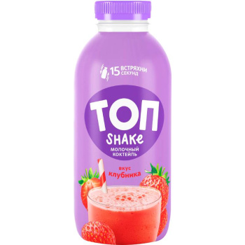 Коктейль молочный Савушкин Топ Шейк со вкусом клубники 2%, БЗМЖ, 450мл