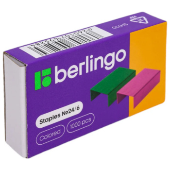 Скобы для степлера №24 6 Berlingo, цветные 1000шт