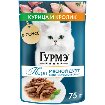 Влажный корм Gourme Perle для кошек кролик и курица в соусе, 75г
