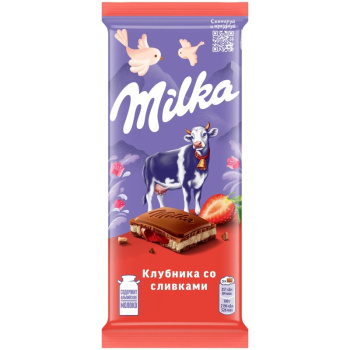 Шоколад молочный Milka Клубника со сливками, 85г
