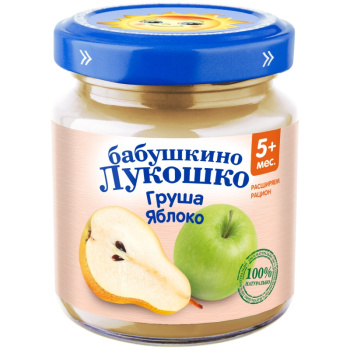 Пюре Бабуш. Лукошко Груша-яблоко б сах 100г. с 3,5 мес.