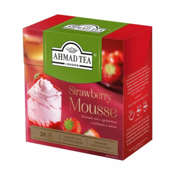 Чай Ахмад Клубничный мусс вкус и аромат клубники и мяты зеленый листовой, 20 пакетиков 