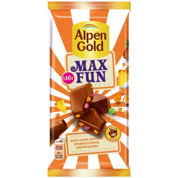 Шоколад молочный Alpen Gold Max Fun c фруктовыми кусочками, шипучими шариками и взрывной карамелью, 