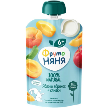 Пюре ФрутоНяня Из Яблок и абрикосов со сливками и сахаром 90г