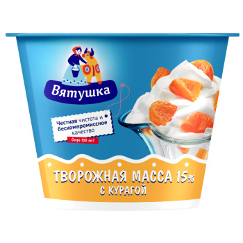 Творожная масса Вятушка с сахаром и курагой 15%, 100г
