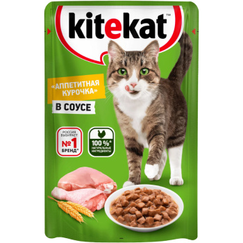 Влажный корм Kitekat для кошек с курицей в соусе, 85г