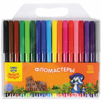 Фломастеры Мульти-Пульти Енот в Италии, 18 цветов, смываемые