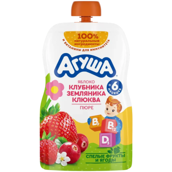 Пюре фрукт. Агуша Яблоко-клубника- земляника-клюква 80г